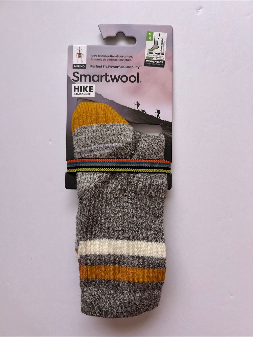 Smartwool Women’s Athletic Crew Socks in Gray with Mustard and White Stripes - Picture 3 of 6